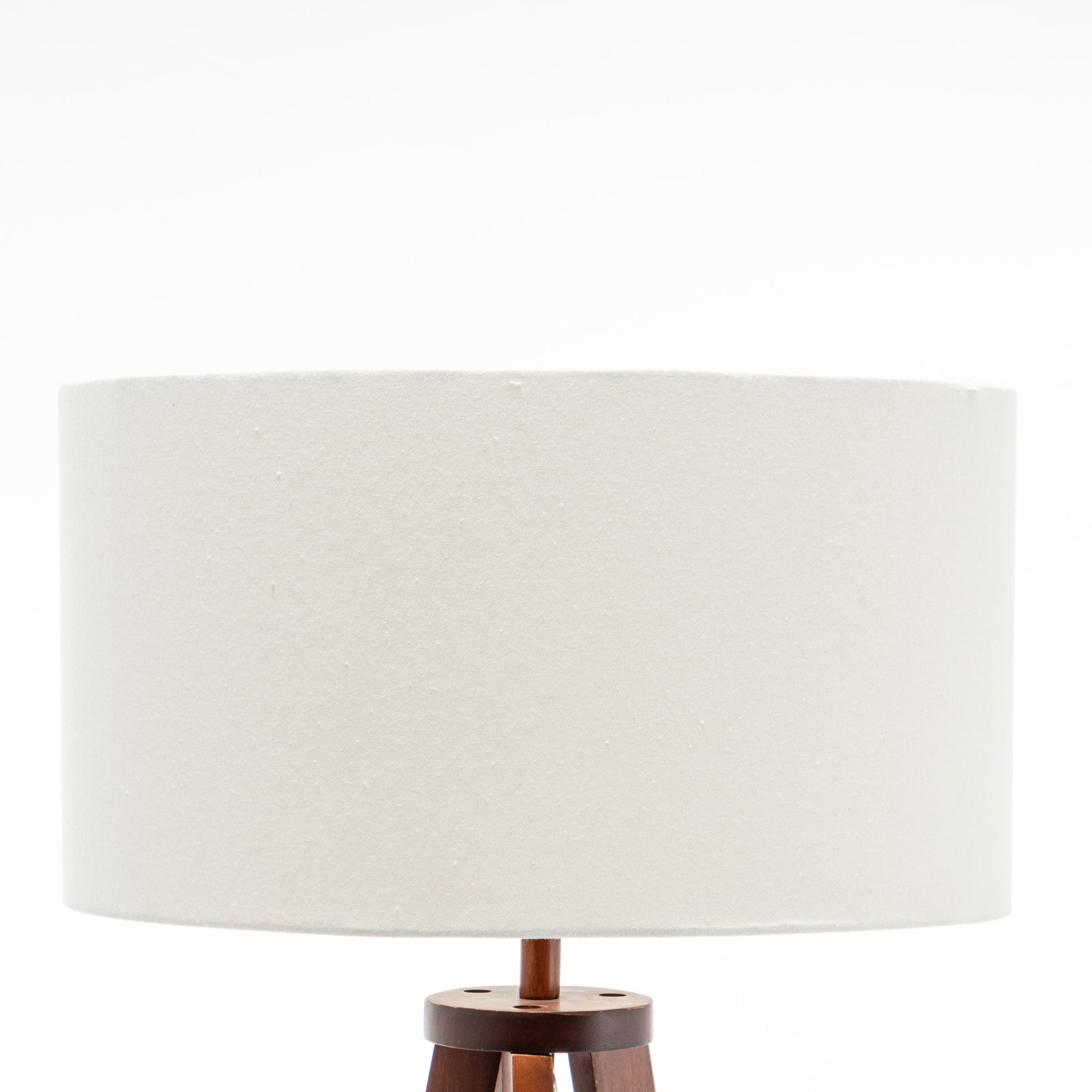 Natural Wooden Tripod Floor Lamp w/ Round Shelf + Off White Linen Shade - Cherry Big Bedding Australia