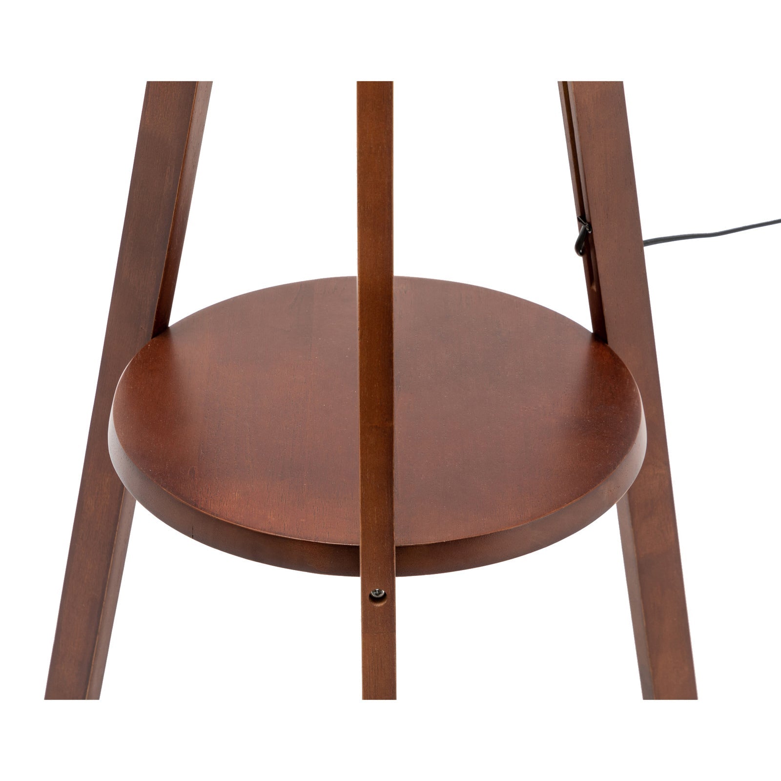 Natural Wooden Tripod Floor Lamp w/ Round Shelf + Off White Linen Shade - Cherry Big Bedding Australia