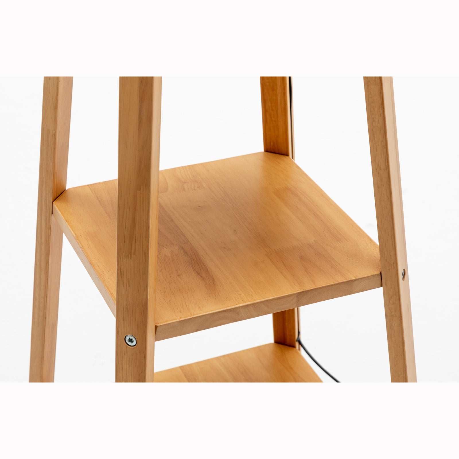 Eiffel 3 Tier Natural Wood Floor Lamp w/ Storage Shelves + Off White Linen Shade Big Bedding Australia