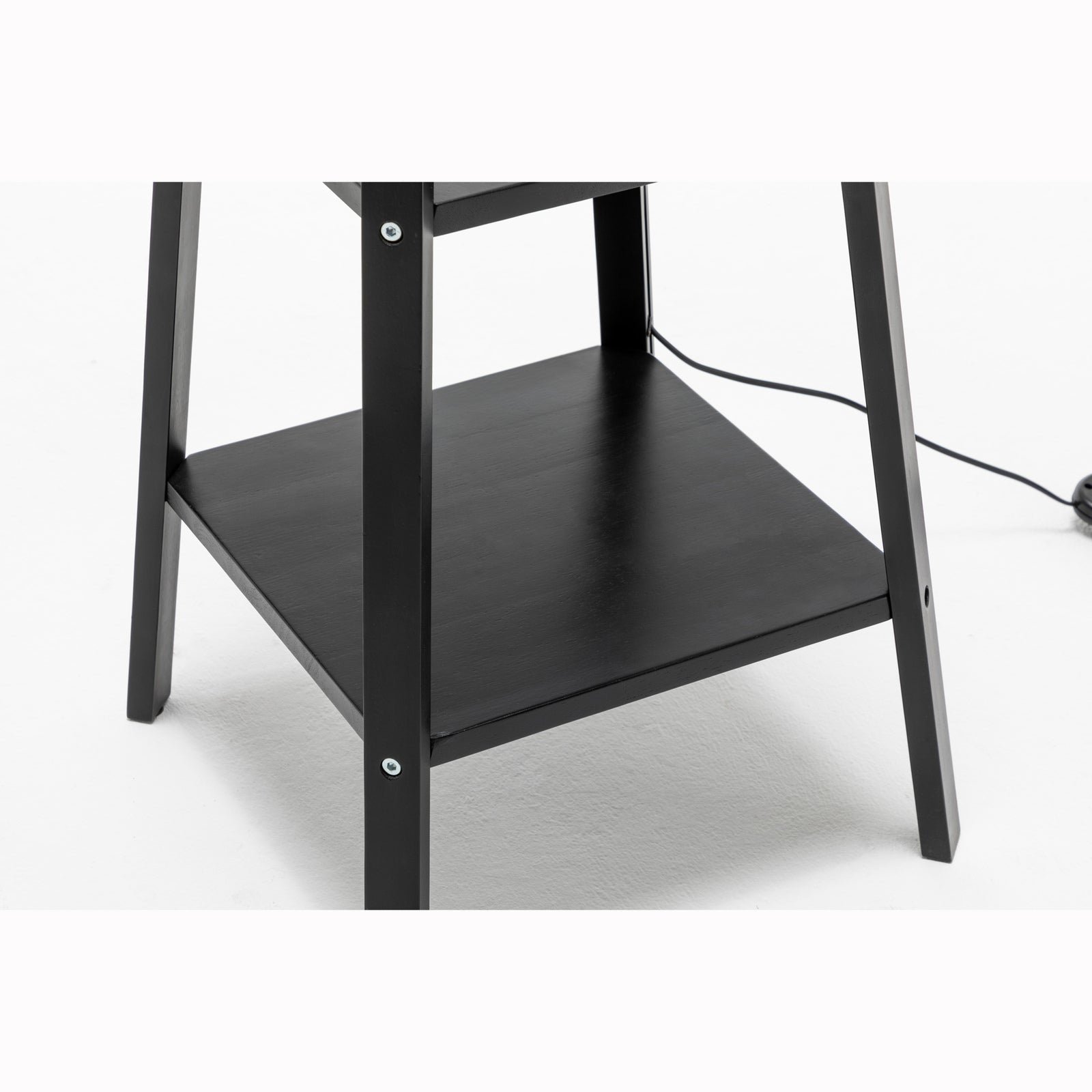 Eiffel 3 Tier Natural Wood Floor Lamp w/ Storage Shelves + Off White Linen Shade Big Bedding Australia