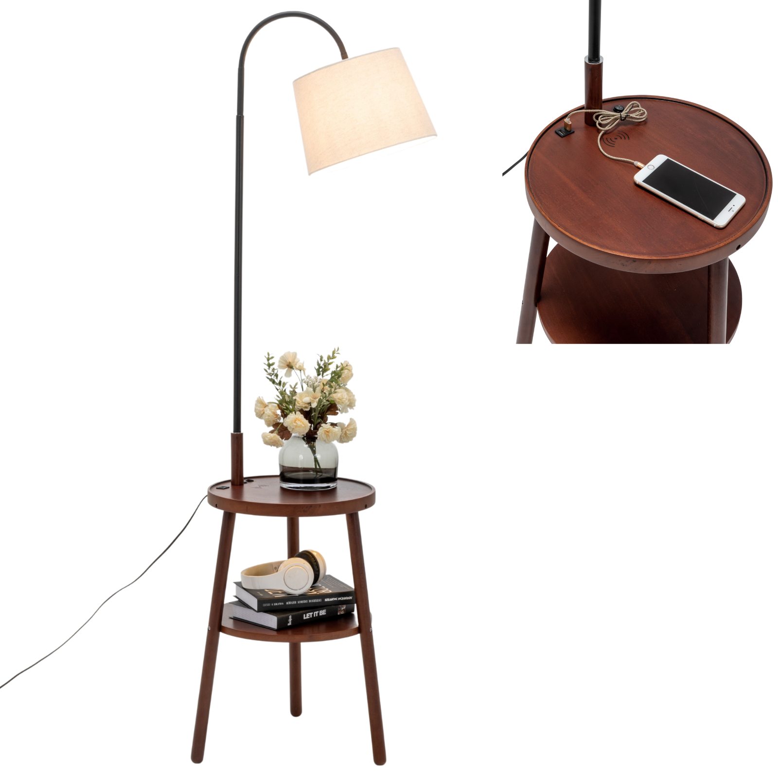 Naples Tripod Floor Lamp Shelf Storage Drawer Bed Side Table Light w/ USB Charger Big Bedding Australia