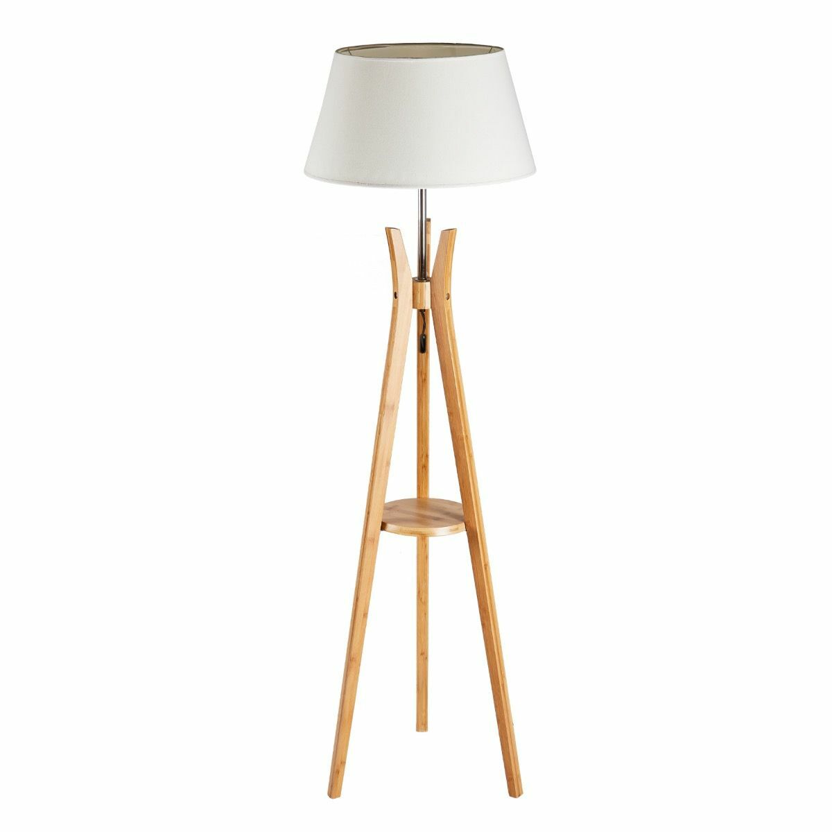 LARGE BAMBOO TRIPOD FLOOR LAMP Linen Shade Modern Light Vintage Wooden Scandi Big Bedding Australia