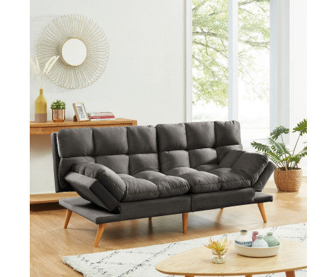 Sebastian 3 Seater Velvet Sofa Bed Futon Charcoal Big Bedding Australia