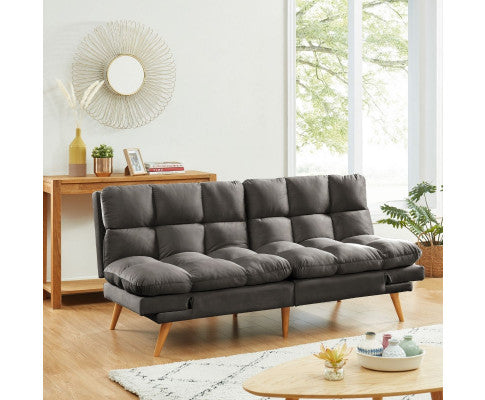 Sebastian 3 Seater Velvet Sofa Bed Futon Charcoal Big Bedding Australia