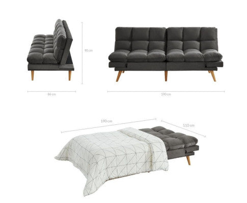 Sebastian 3 Seater Velvet Sofa Bed Futon Charcoal Big Bedding Australia