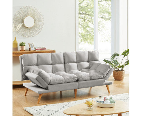 Sebastian 3 Seater Velvet Sofa Bed Futon Light Grey Big Bedding Australia