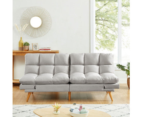 Sebastian 3 Seater Velvet Sofa Bed Futon Light Grey Big Bedding Australia