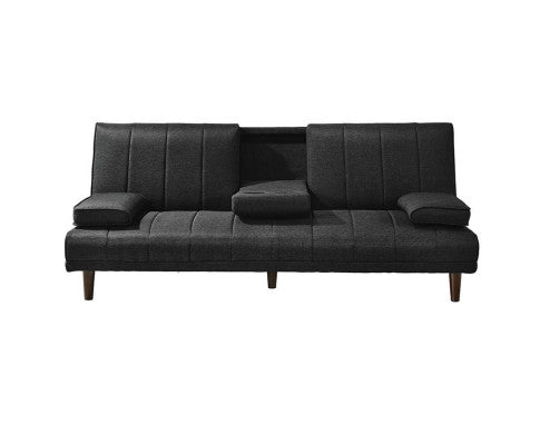 Fabric Sofa Bed with Cup Holder 3 Seater Lounge Couch - Charcoal Big Bedding Australia