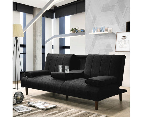 Fabric Sofa Bed with Cup Holder 3 Seater Lounge Couch - Charcoal Big Bedding Australia