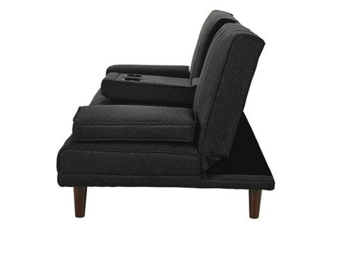 Fabric Sofa Bed with Cup Holder 3 Seater Lounge Couch - Charcoal Big Bedding Australia