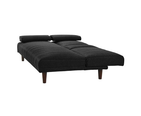 Fabric Sofa Bed with Cup Holder 3 Seater Lounge Couch - Charcoal Big Bedding Australia