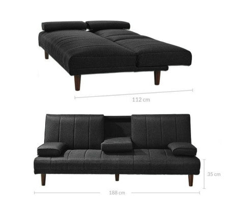Fabric Sofa Bed with Cup Holder 3 Seater Lounge Couch - Charcoal Big Bedding Australia