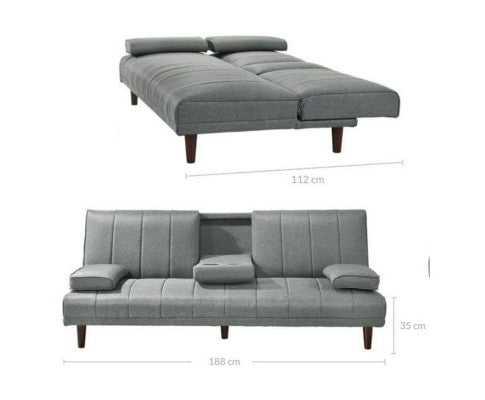 Fabric Sofa Bed with Cup Holder 3 Seater Lounge Couch - Light Grey Big Bedding Australia