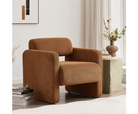 Lilah Modern Boucle Fabric Armchair - Burnt Orange Big Bedding Australia