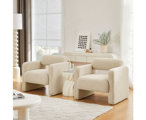 Lilah Modern Boucle Fabric Armchair - Light Sand Big Bedding Australia