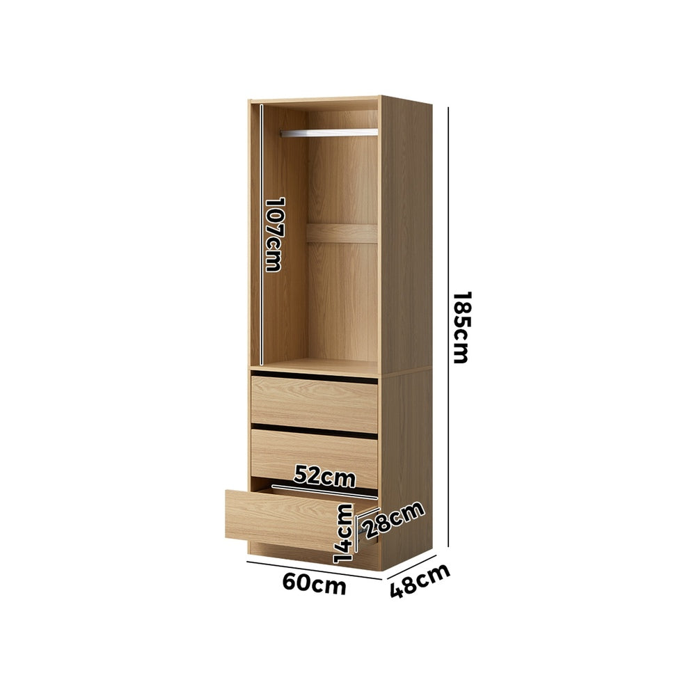 Wardrobe 3 Drawers Hanging Rail Natural