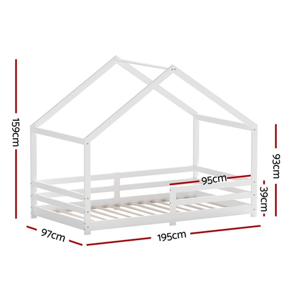 Bed Frame Wooden Kids Single House Frame White AMOS