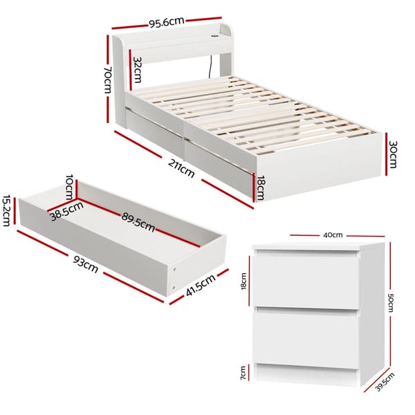 Single Bed Frame and Bedside Table