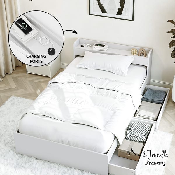 Single Bed Frame and Bedside Table