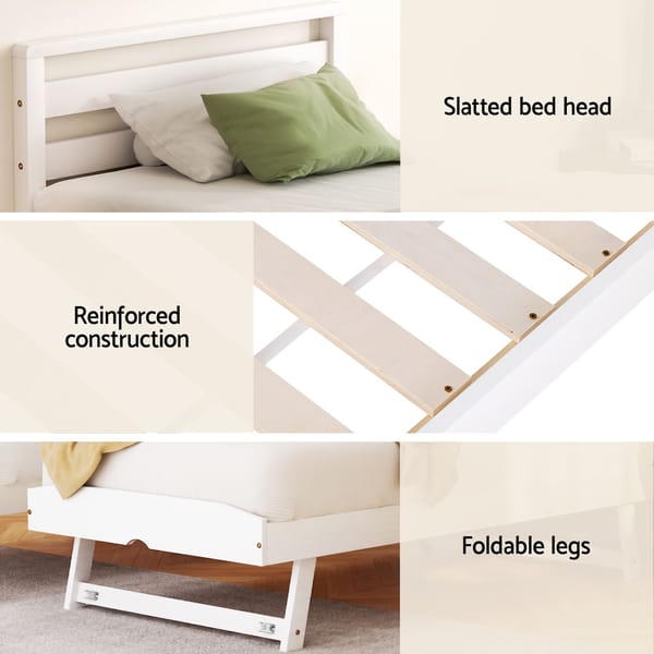 Bed Frame Single Size 2-in-1 Trundle Wooden White AVIS