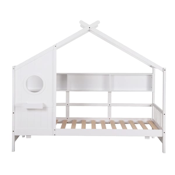 Kids Single Bed Frame House Bed Solid Wood Montessori Bed for Toddler White