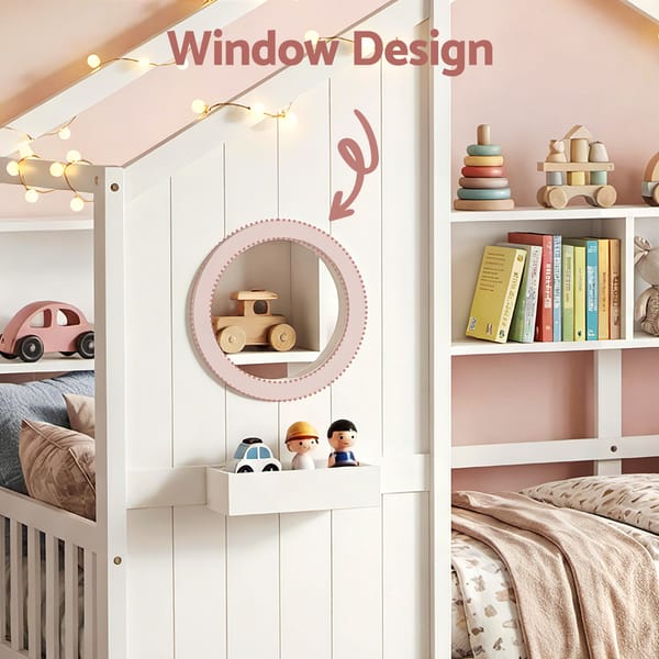 Kids Single Bed Frame House Bed Solid Wood Montessori Bed for Toddler White