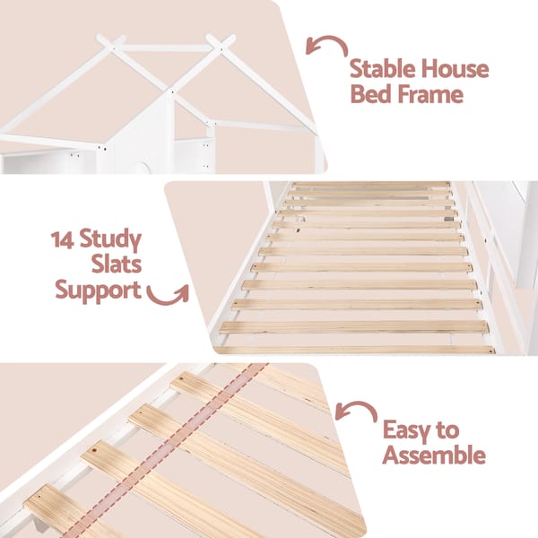 Kids Single Bed Frame House Bed Solid Wood Montessori Bed for Toddler White