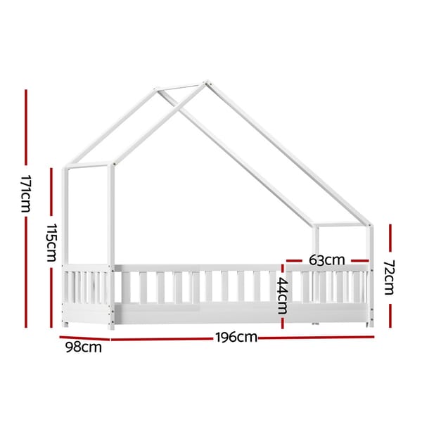 Bed Frame Wooden Kids House Single Frame White PAVO