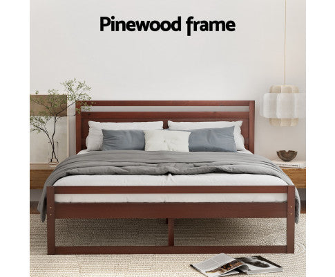 Bed Frame Double Size Wooden Walnut WITTON Artiss