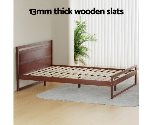 Bed Frame Double Size Wooden Walnut WITTON Artiss