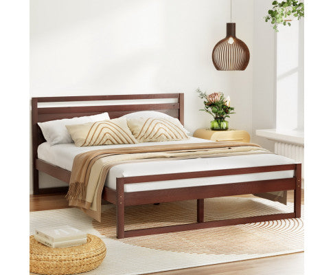 Bed Frame Double Size Wooden Walnut WITTON Artiss
