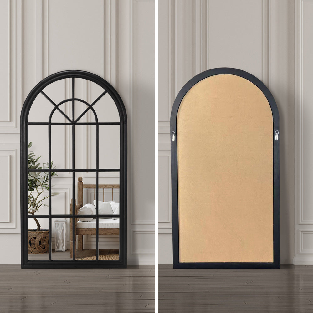 2PC Window Mirror Arched 76x51cm Wooden Black