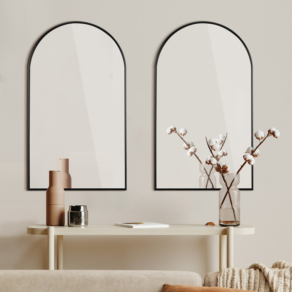 Wall Mirrors 86x50cm Arched Black Set of 2