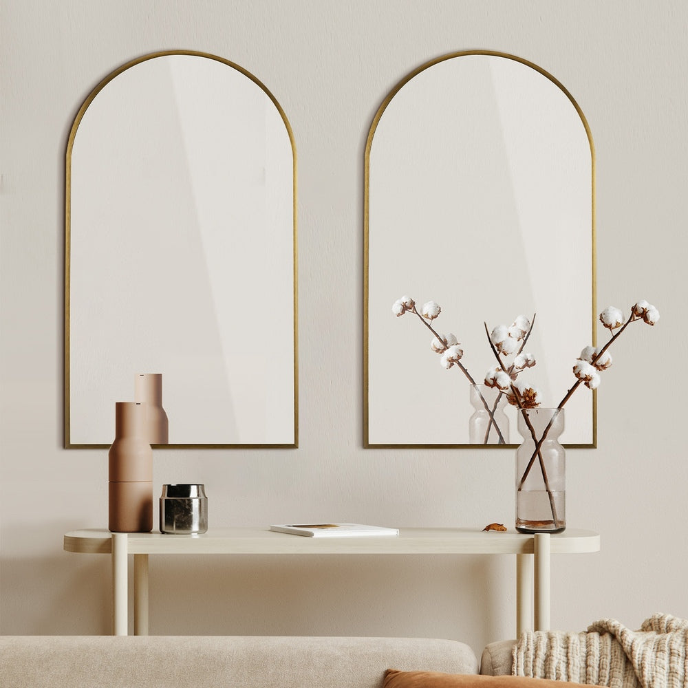 Wall Mirrors 86x50cm Arched Gold Set of 2