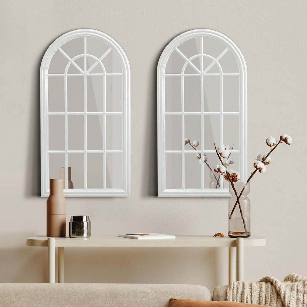 2PC Window Mirror Arched Wall Mirrors 76x51cm Wooden White