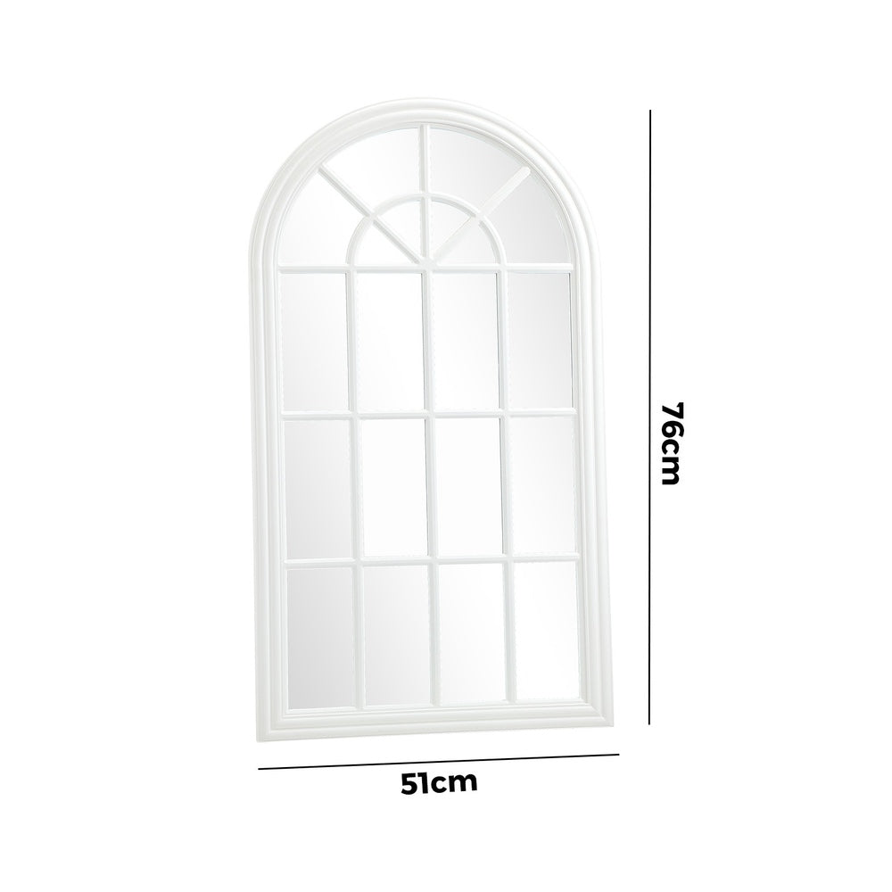 2PC Window Mirror Arched Wall Mirrors 76x51cm Wooden White