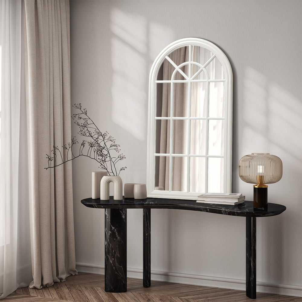 2PC Window Mirror Arched Wall Mirrors 76x51cm Wooden White
