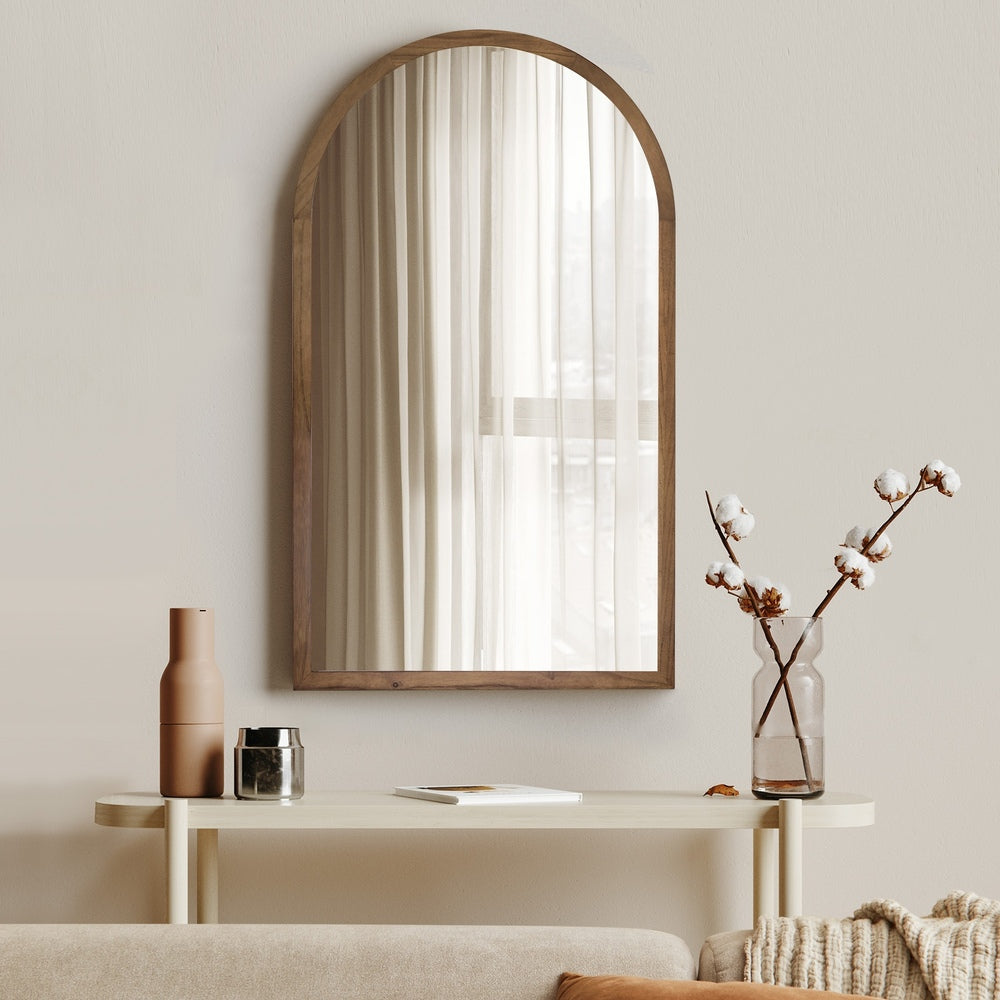 Arched Wall Mirrors Home Makeup Mirror 86x50cm Brown Wood