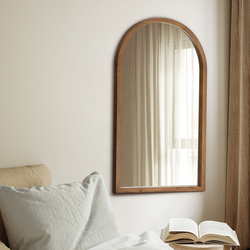 Arched Wall Mirrors Home Makeup Mirror 86x50cm Brown Wood