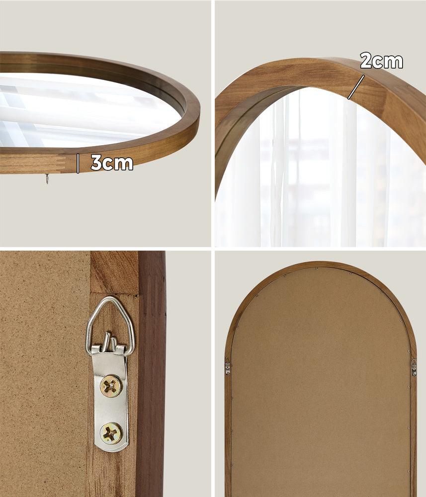 Arched Wall Mirrors Home Makeup Mirror 86x50cm Brown Wood