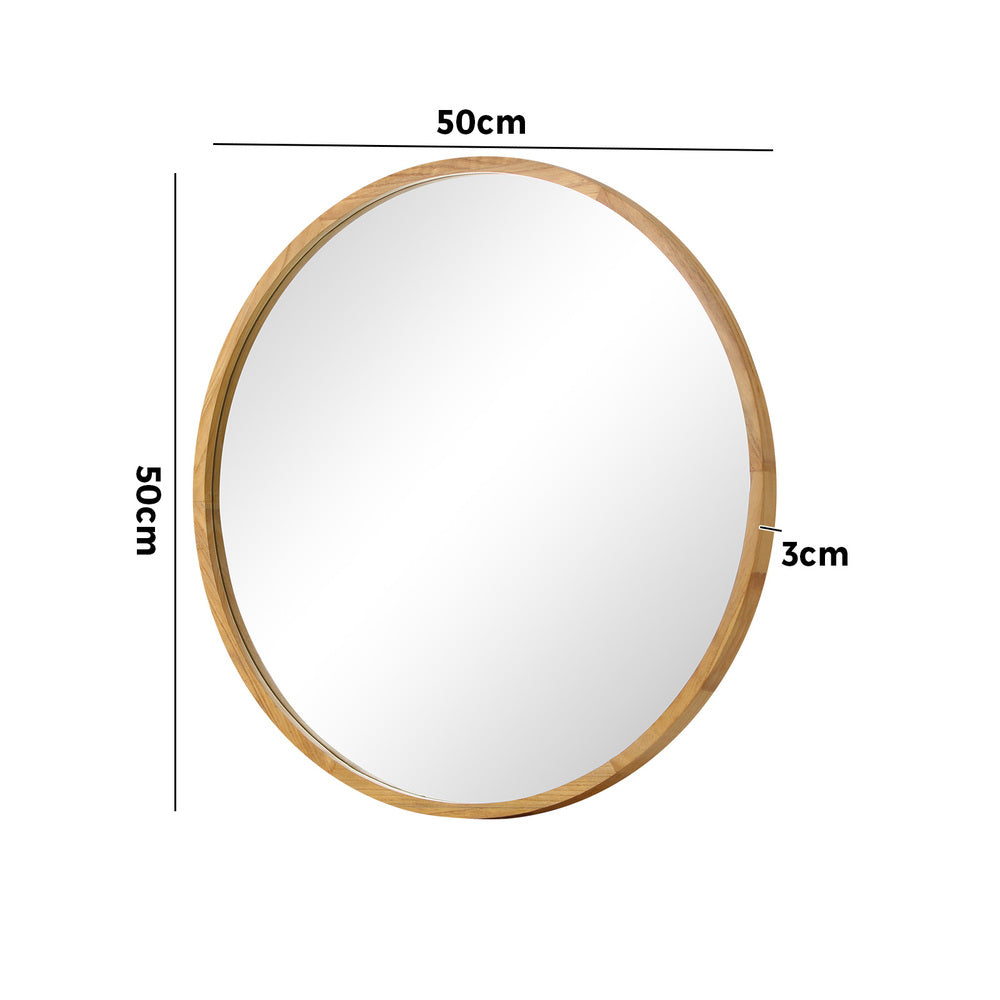 Round Wall Mounted Mirror with Wood Frame 50cm