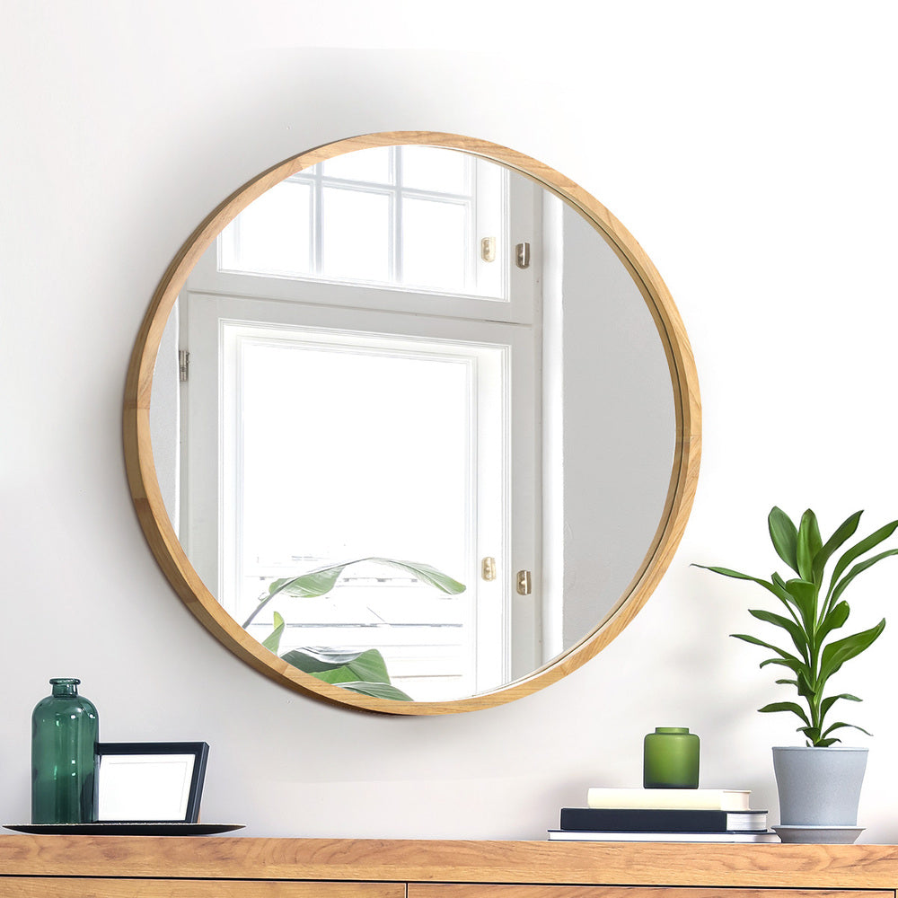 Round Wall Mounted Mirror with Wood Frame 50cm