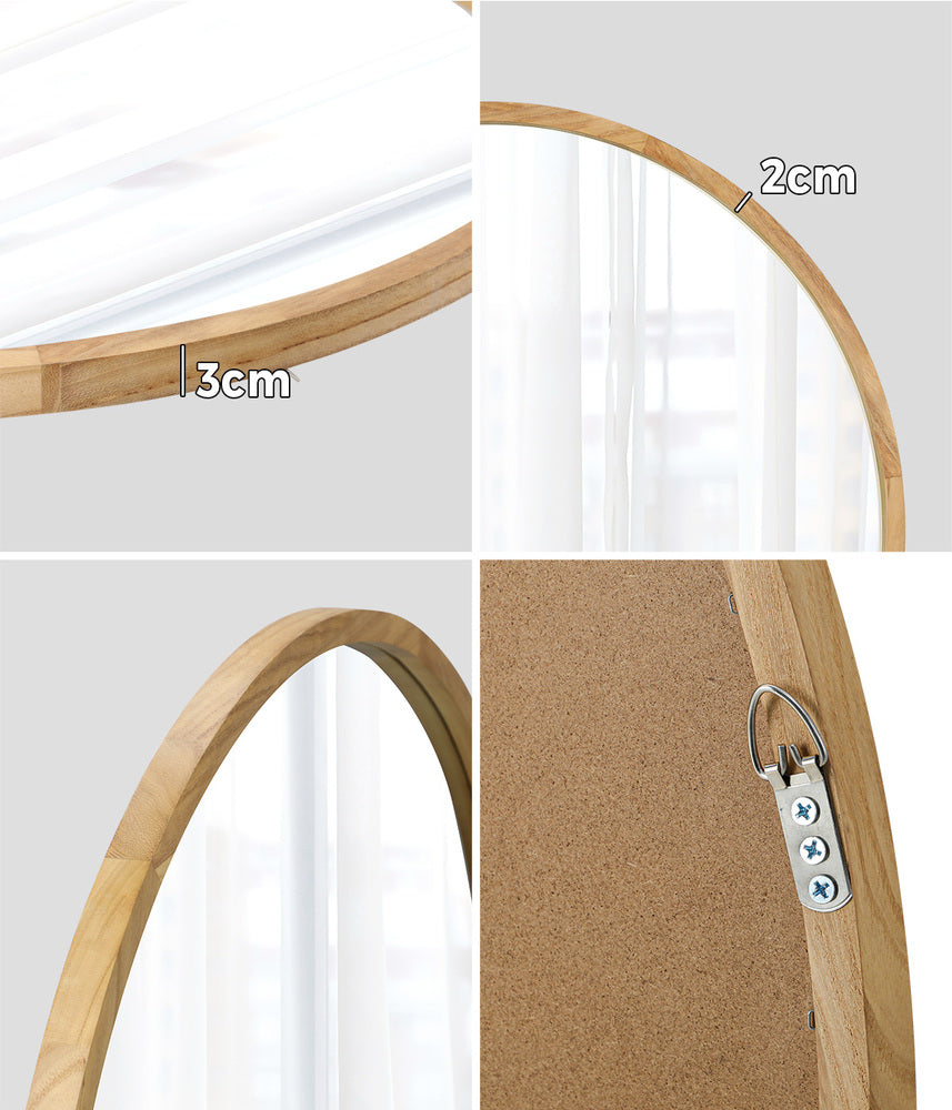 Round Wall Mounted Mirror with Wood Frame 50cm