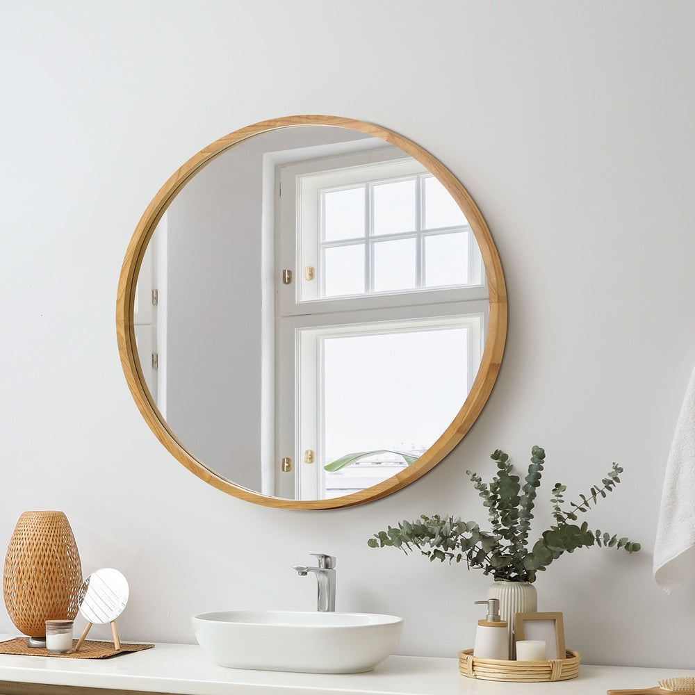 Wall Mirror with Wood Frame 60cm Round