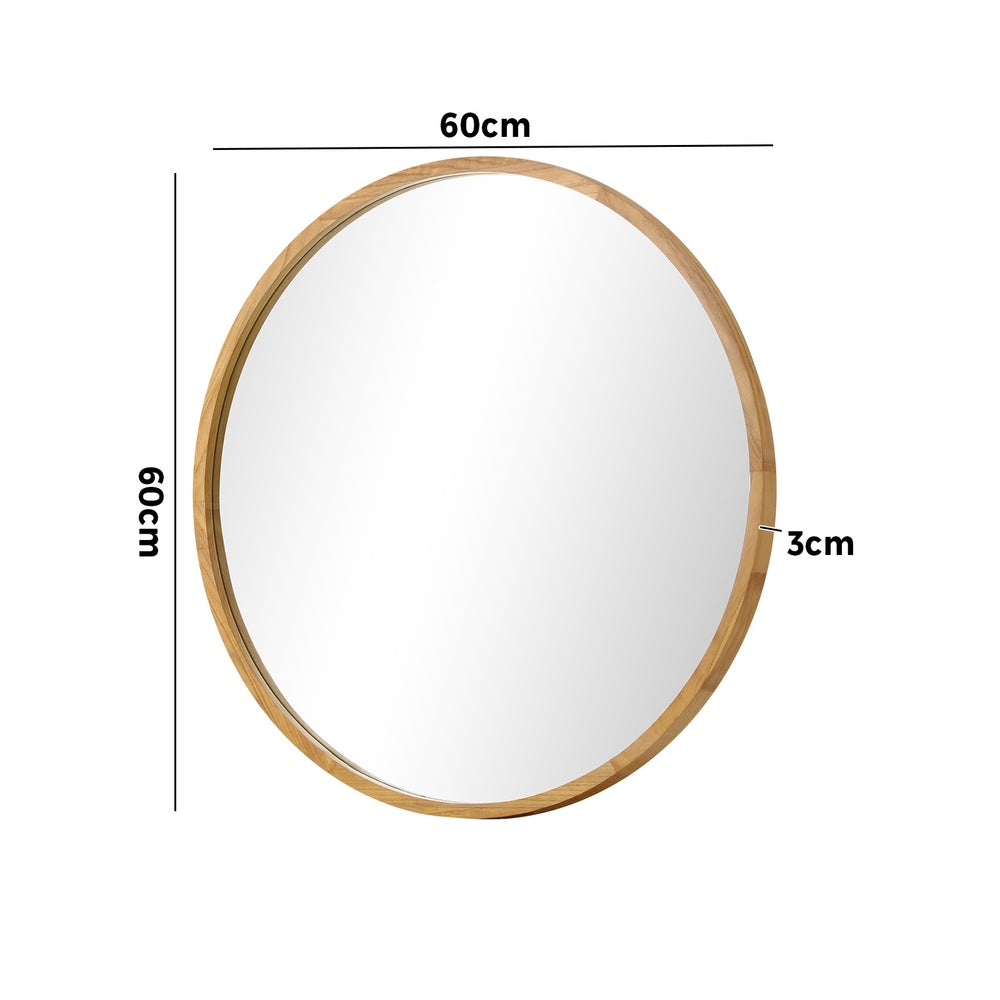 Wall Mirror with Wood Frame 60cm Round