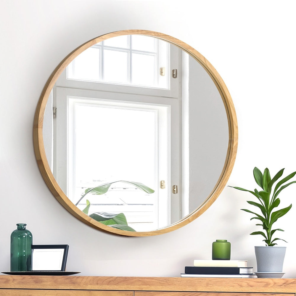 Wall Mirror with Wood Frame 60cm Round