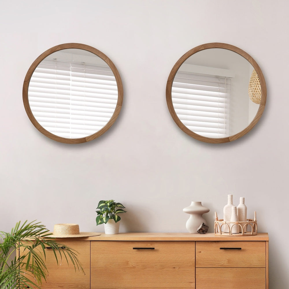 Wall Mirrors Round Home Decor 60cm Walnut Set of 2