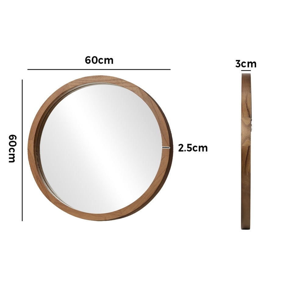 Wall Mirrors Round Home Decor 60cm Walnut Set of 2