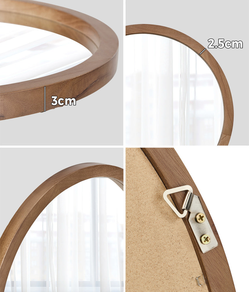 Wall Mirrors Round Home Decor 60cm Walnut Set of 2