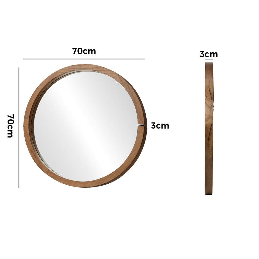 Wall Mirrors 70cm Round Makeup Mirror Vanity Decor Walnut